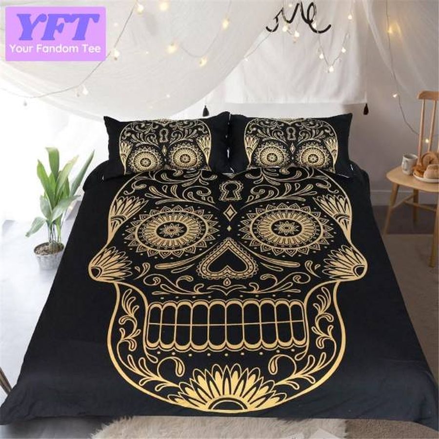 Golden Gothic Customized Skull 3D Bedding Set
