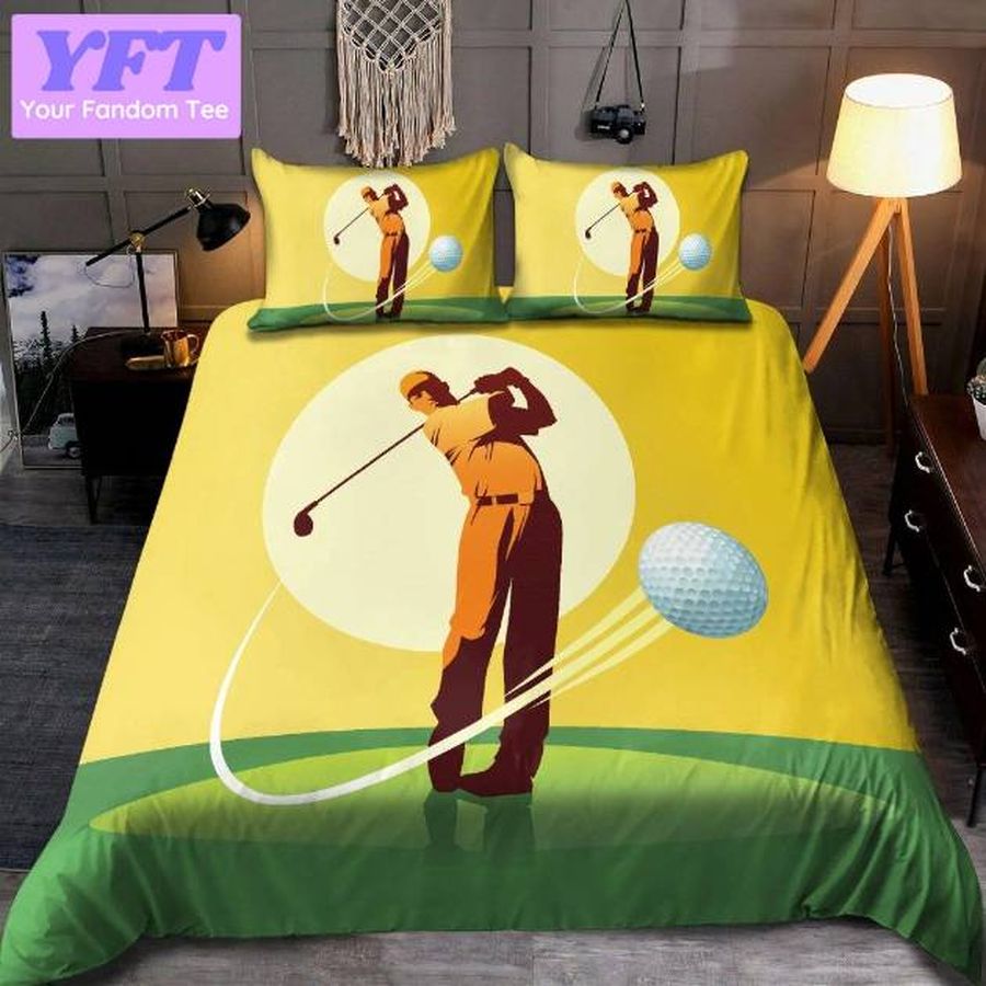 Golf Lover Golfer Yellow N Green Color 3d Bedding Set