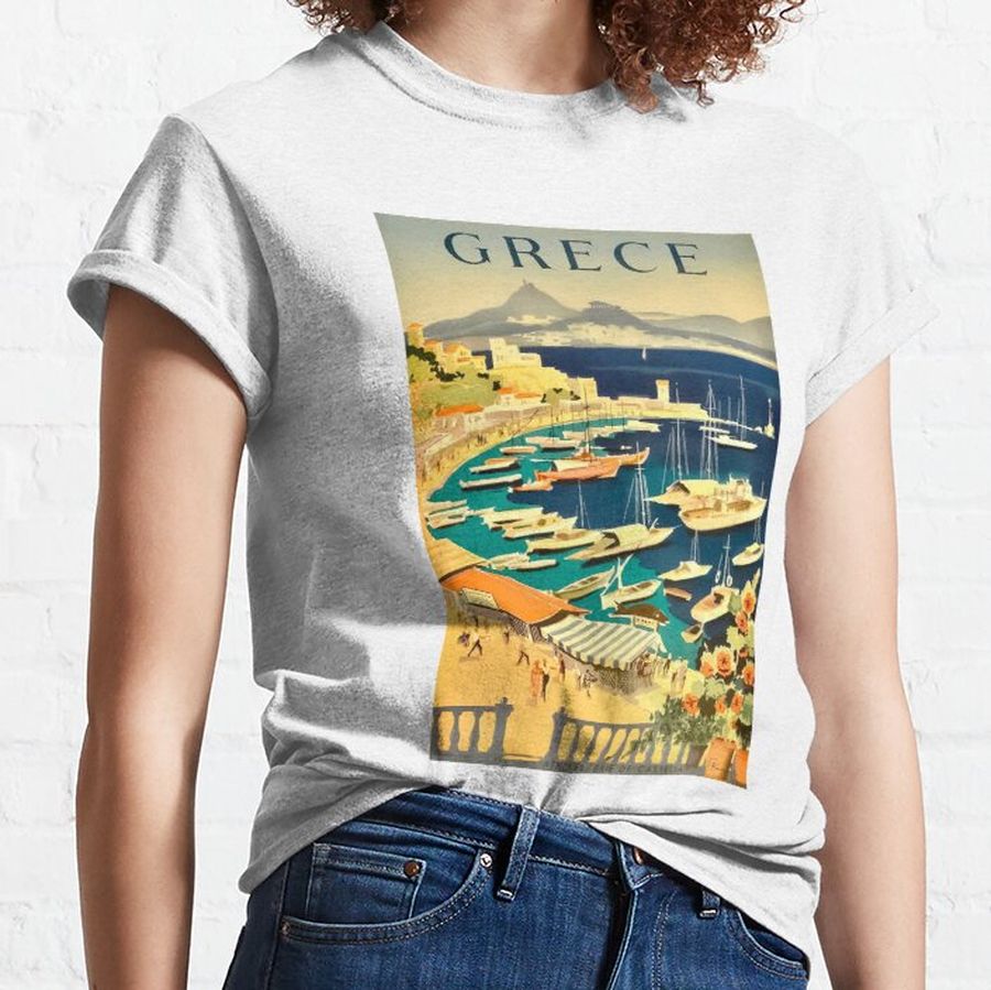 Greece Athens Bay of Castella Vintage Travel Poster Classic T-Shirt