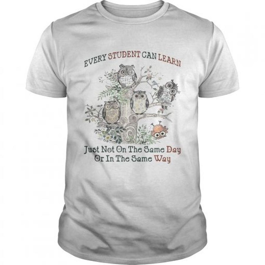 Guys Owl every student can learn just not on the same day or in the same way shirt