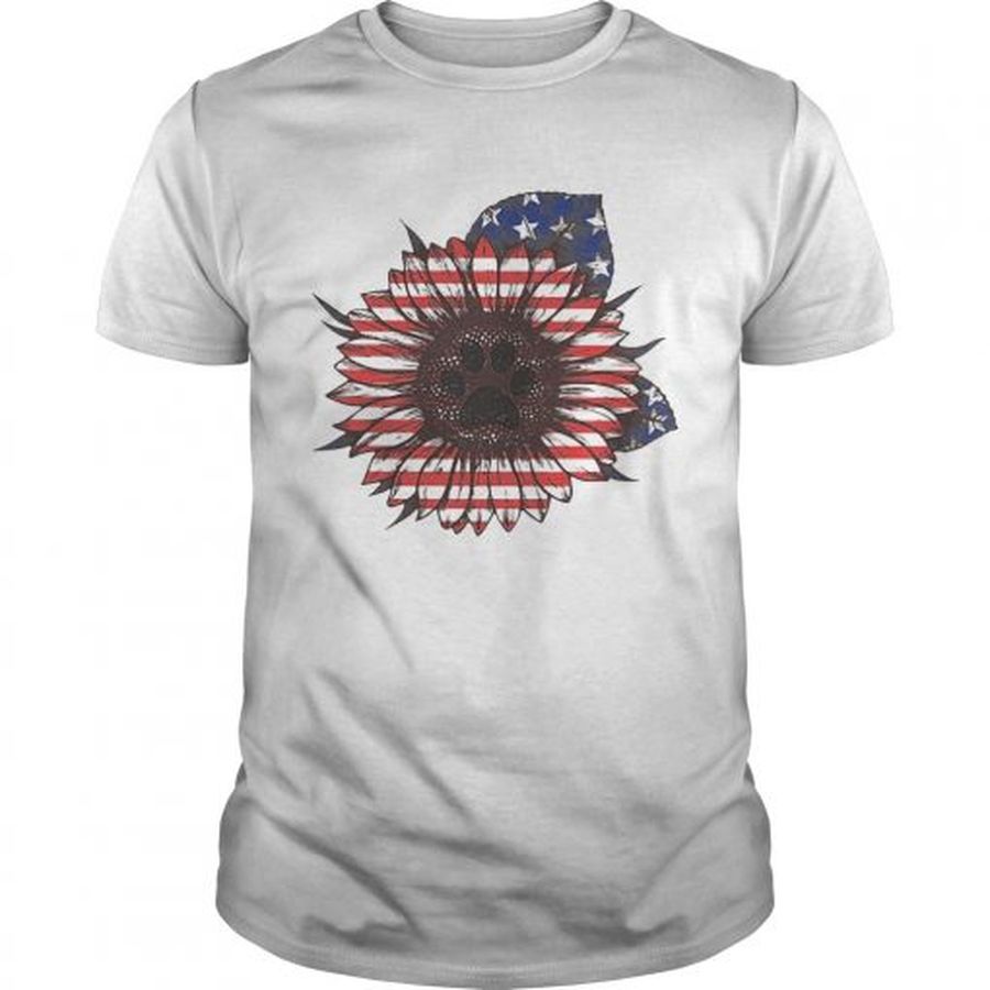 Guys Paw dog sunflower flag America shirt
