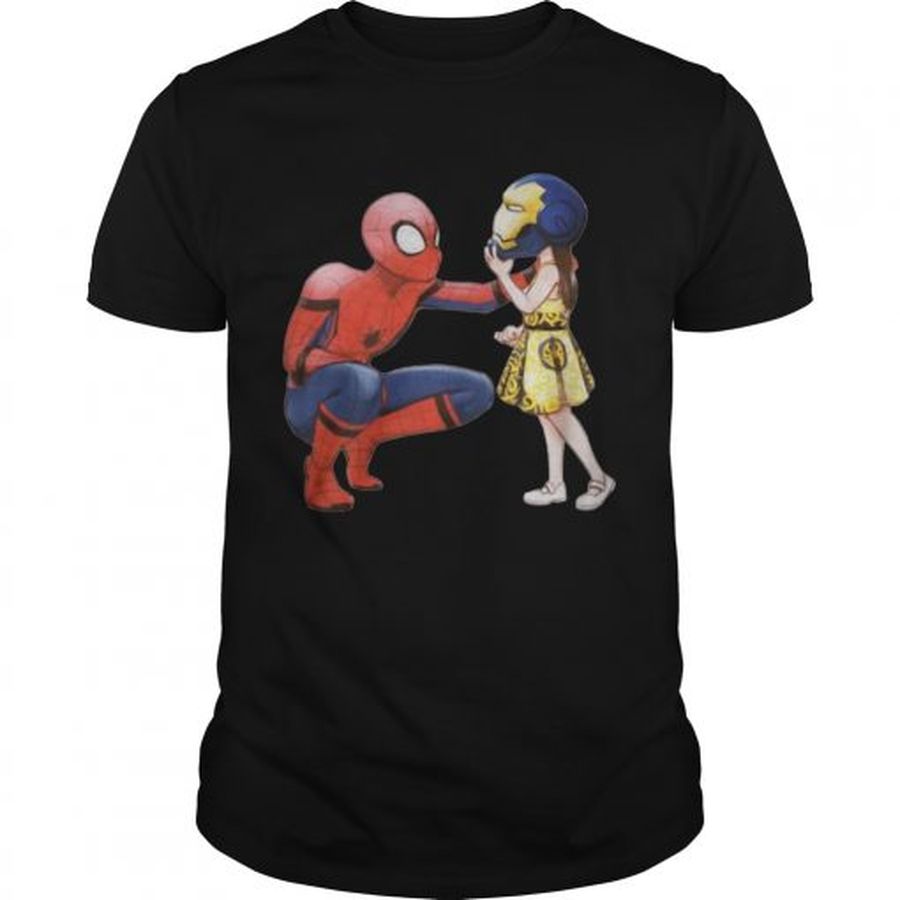 Guys Peter Parker Spiderman and Morgan Stark Iron man shirt