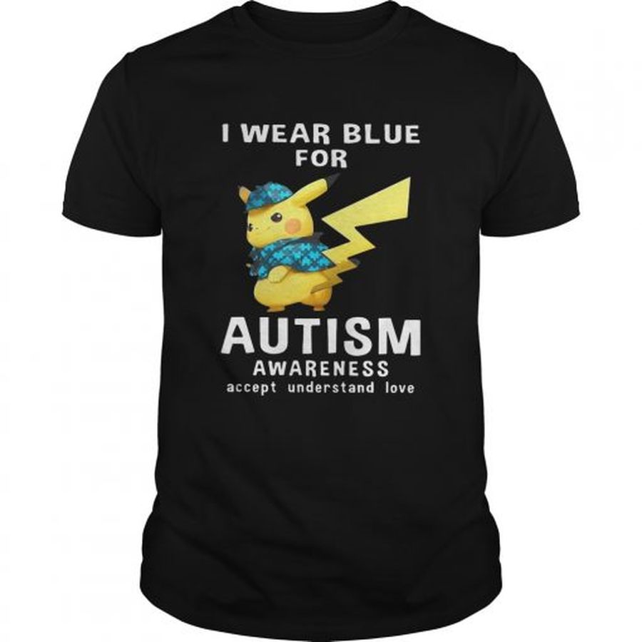 Guys Pikachu wear blue for Autism awareness accept understand love shirt