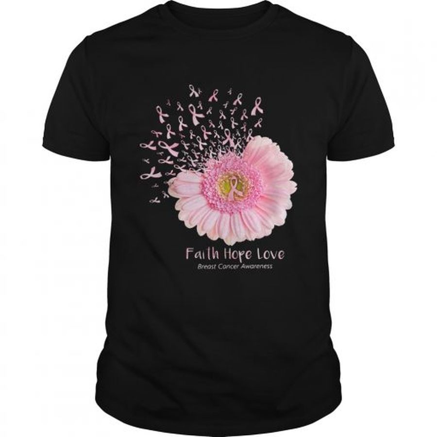 Guys Pink daisy faith hope love breast cancer awareness shirt