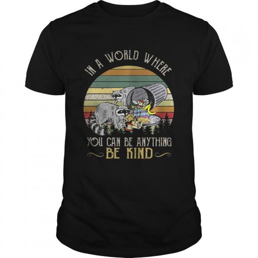 Guys Racoon in a world where you can be anything be kind sunset shirt