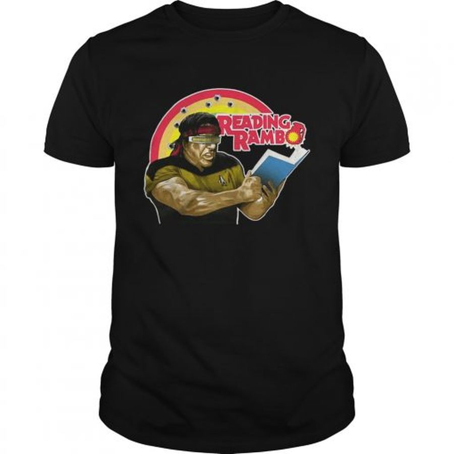 Guys Reading Rambo Stallone parody shirt