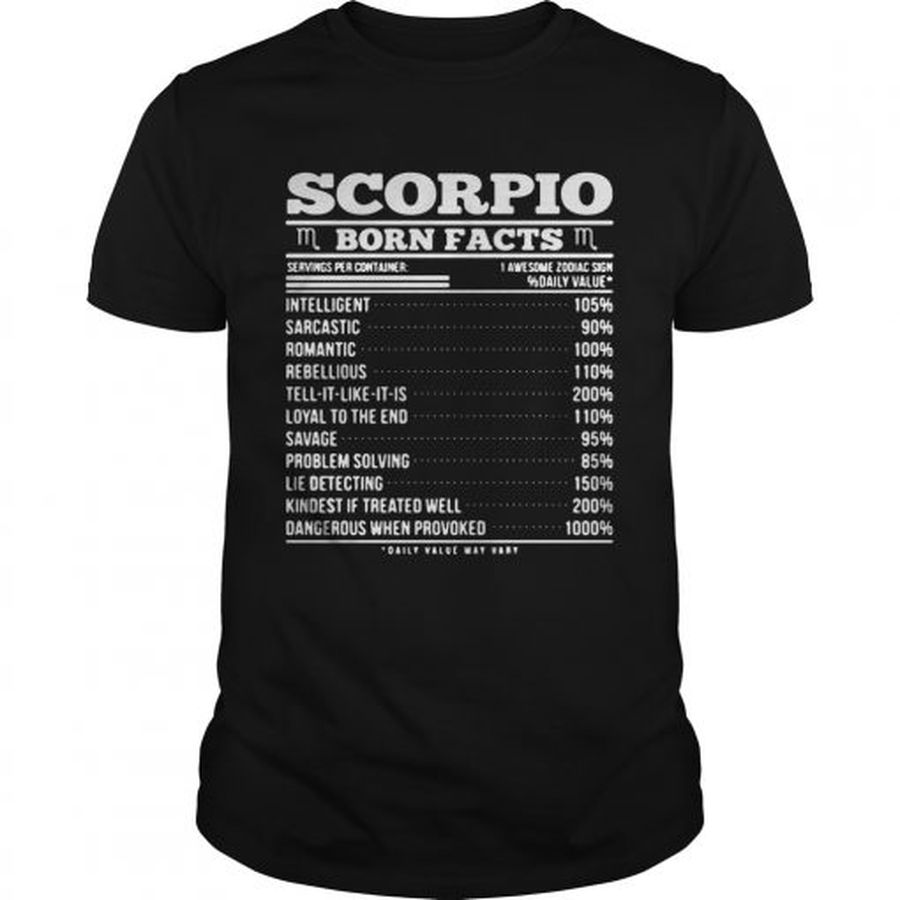 Guys Scorpio born facts servings per container 1 awesome zodiac sign shirt