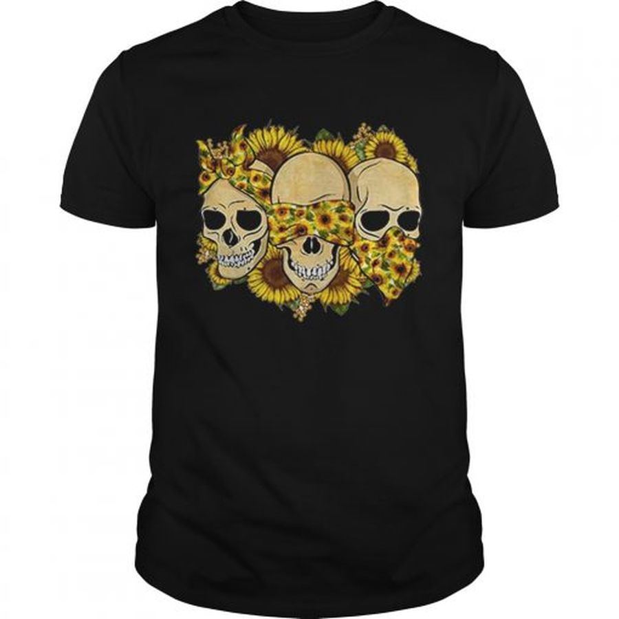 Guys Skulls sunflower floral flowers shirt