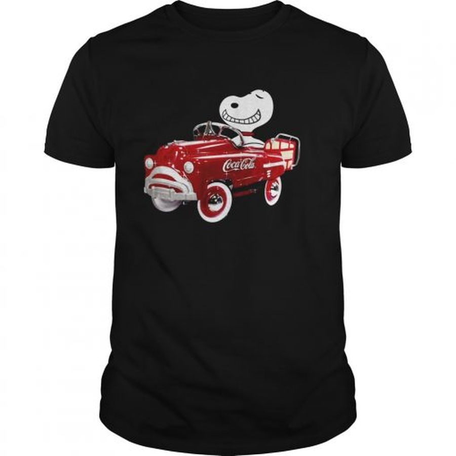 Guys Snoopy driving coca cola car shirt