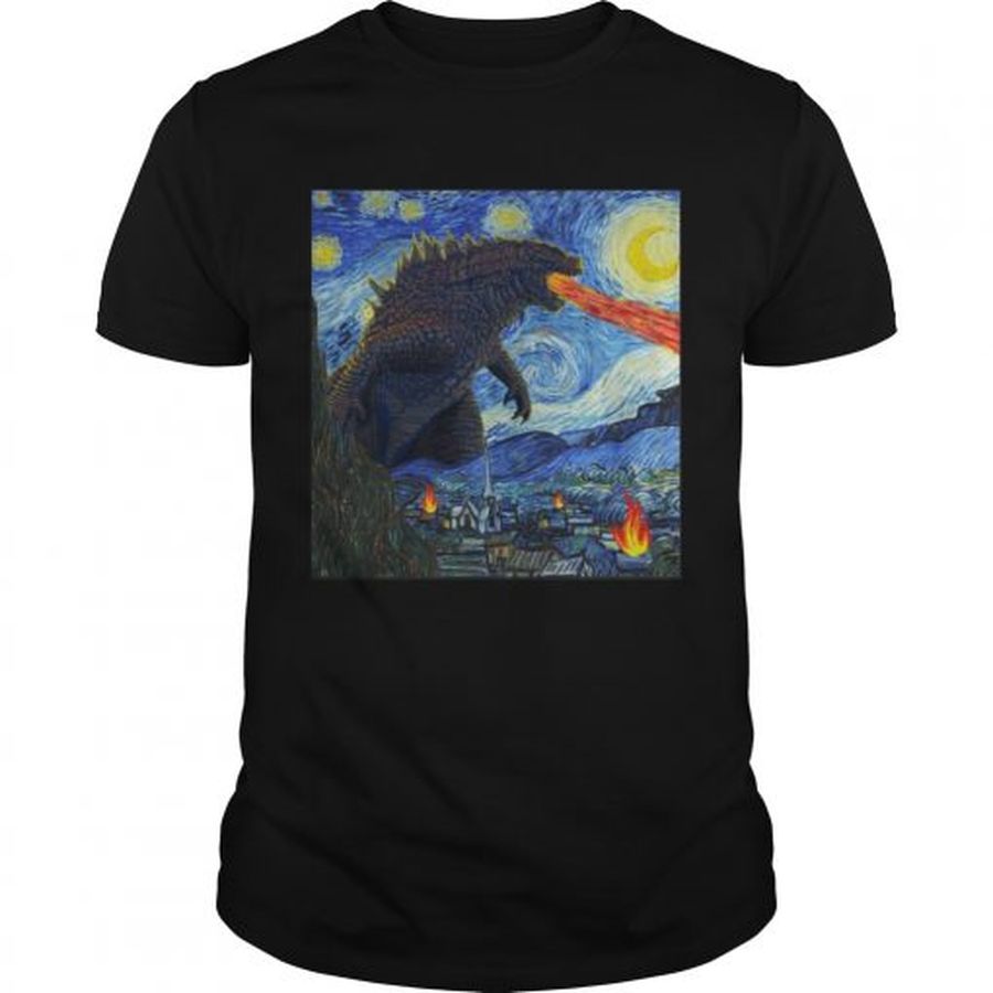 Guys Starry Night Godzilla Shirt