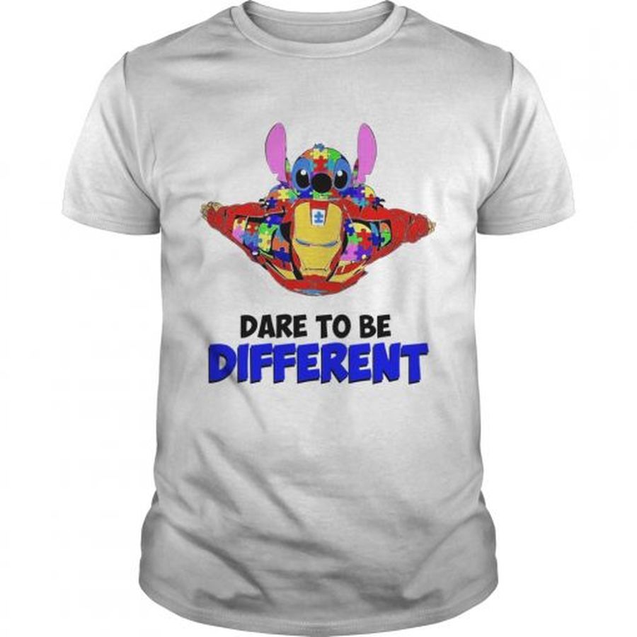 Guys Stitch and iron dare to be different autism shirt