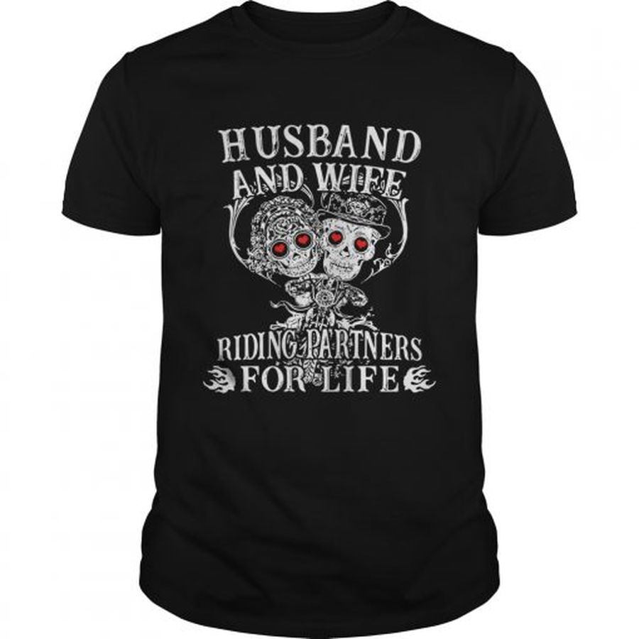 Guys Tattoo and skull Husband and wife riding partners for life shirt