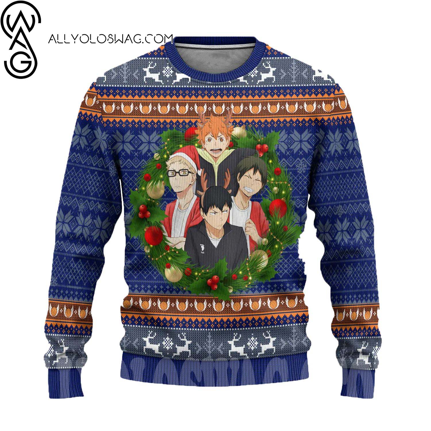 Haikyuu Anime With Santa Hat Ugly Christmas Sweater