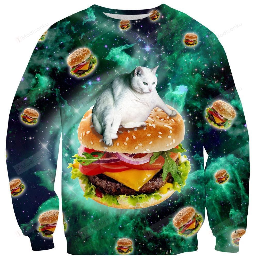 Hamburger Cat Ugly Christmas Sweater, All Over Print Sweatshirt