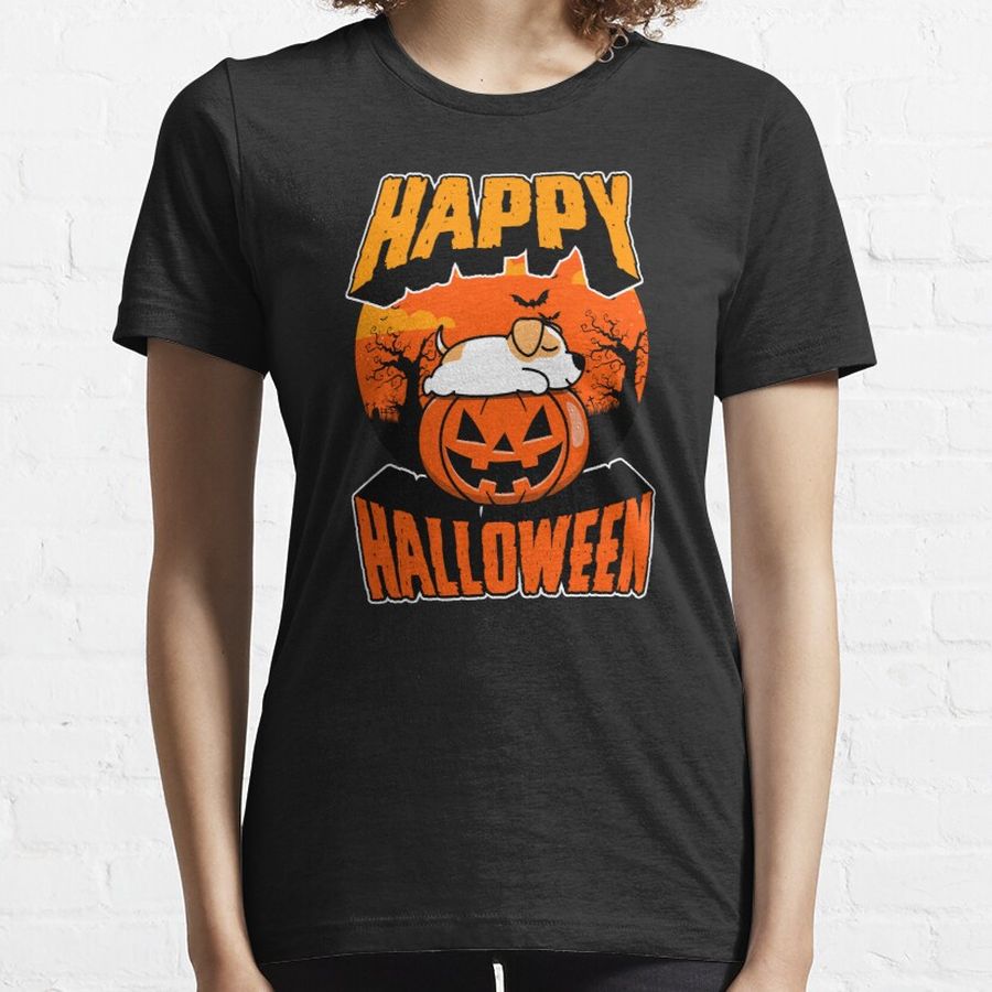 Happy Halloween Party Cute Napping Kawaii Siberian Husky Dog Pumpkin Matching Family Halloween Party Decor and Supply Essential T-Shirt