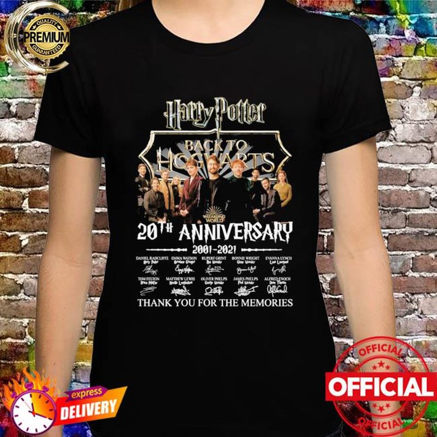 Harry Potter Back To Hogwarts 20th anniversary 2001 2021 thank you for the memories signatures new shirt