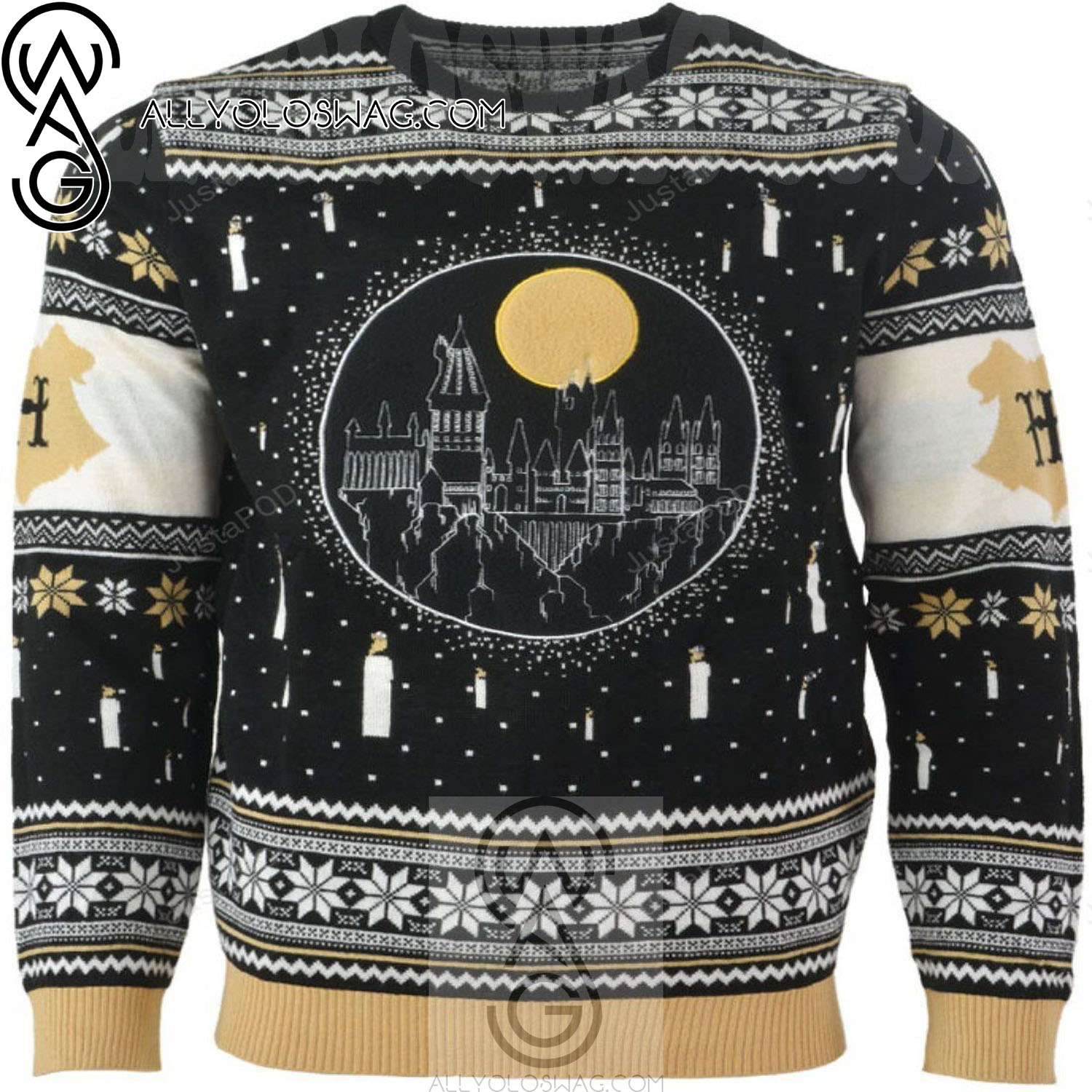 Harry Potter Hogwarts Castle Candles LED Christmas Knitting Pattern Ugly Christmas Sweater