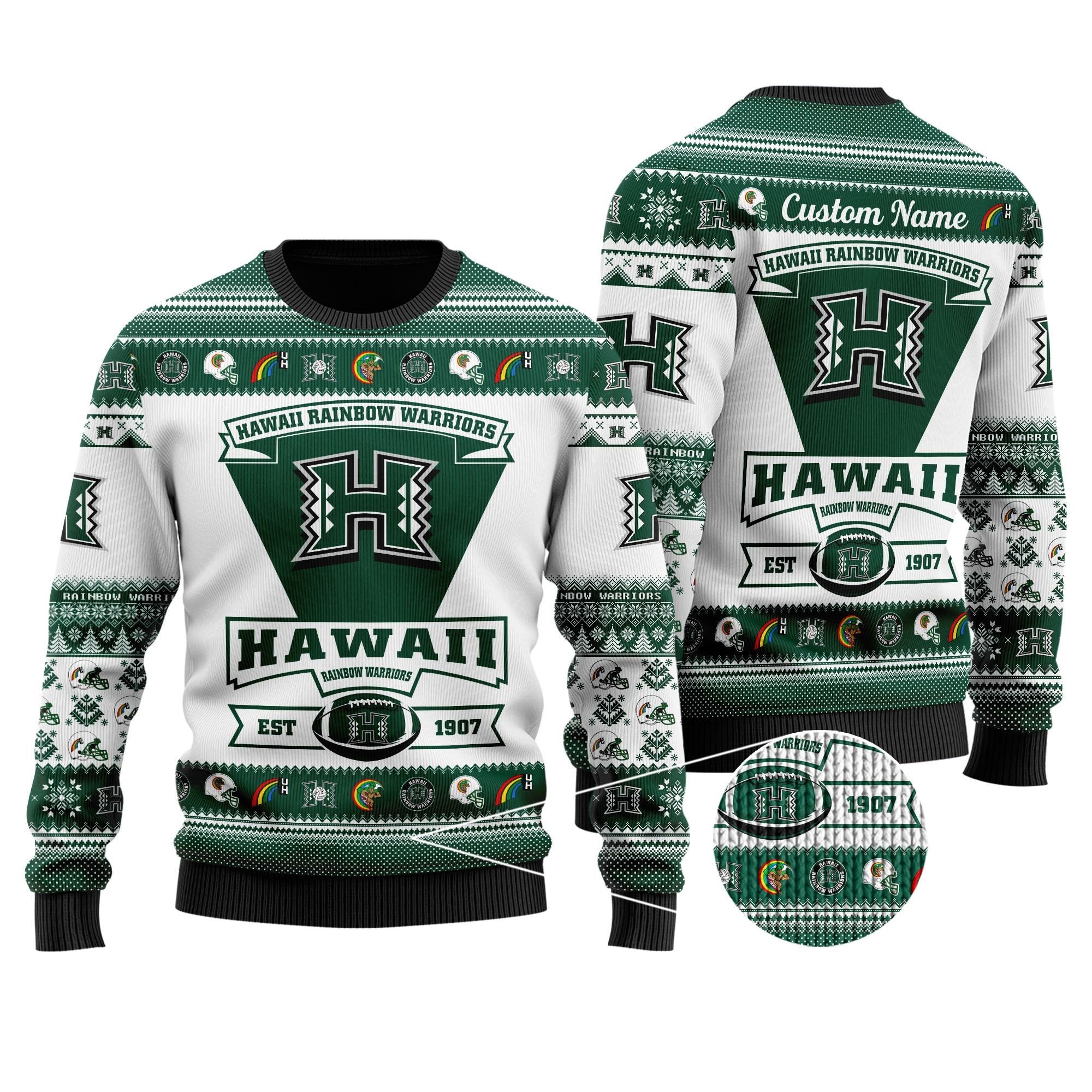 Hawaii Rainbow Warriors Football Team Logo Personalized Ugly Christmas Sweater, Ugly Sweater, Christmas Sweaters, Hoodie, Sweatshirt, Sweater