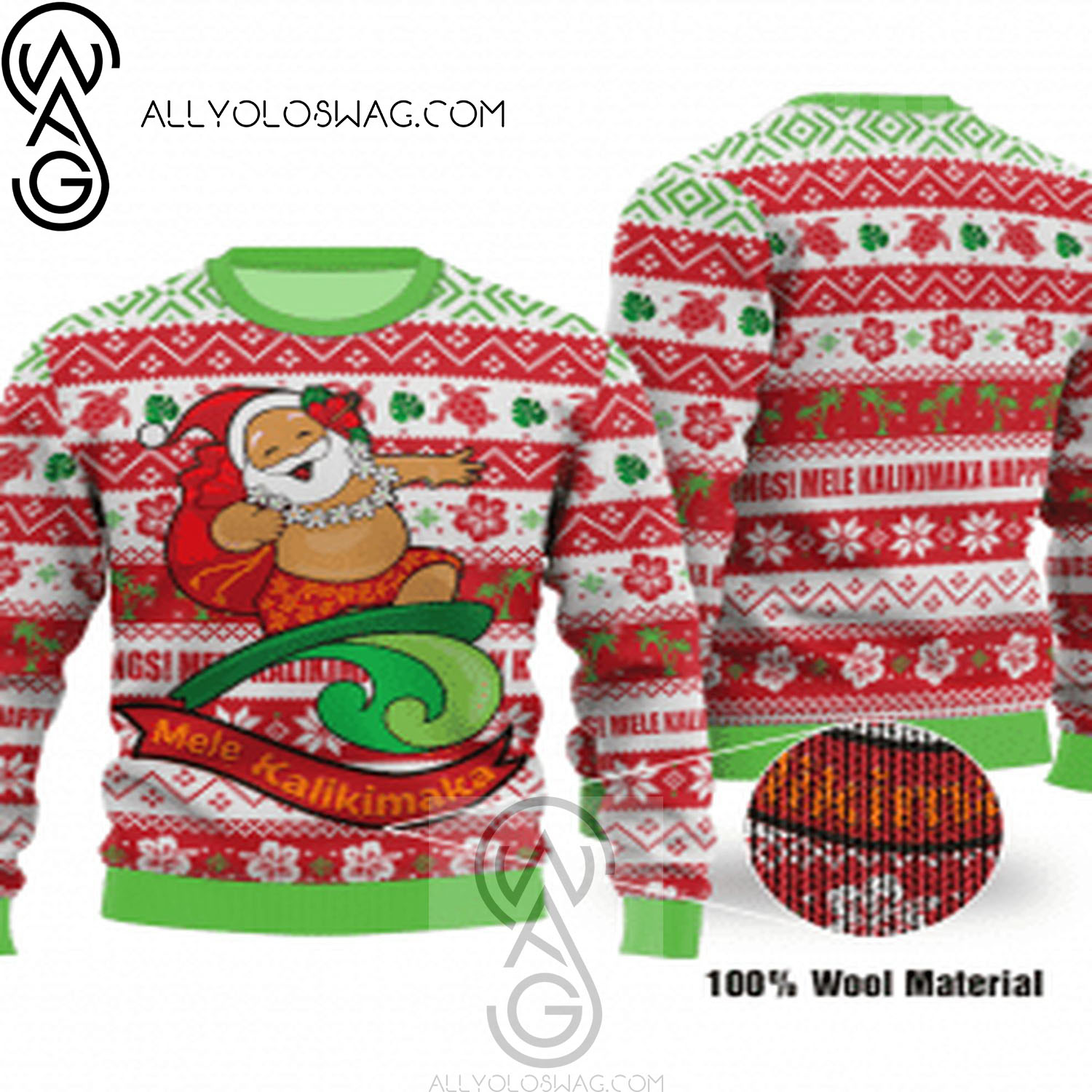 Hawaiian Santa Surfing Knitting Pattern Ugly Christmas Sweater