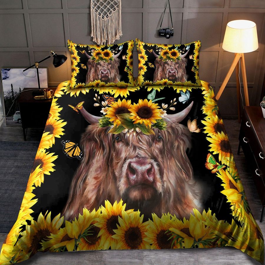 Highland Cow And Sunflowers Bedding Set Duvet Cover Set