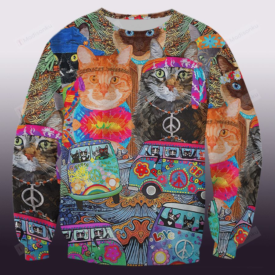 Hippie Cat Ugly Christmas Sweater, All Over Print Sweatshirt