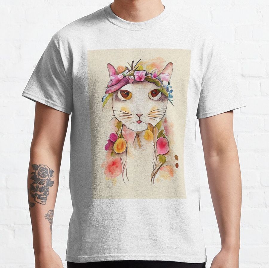 Hippie cat watercolor painting #3 Classic T-Shirt
