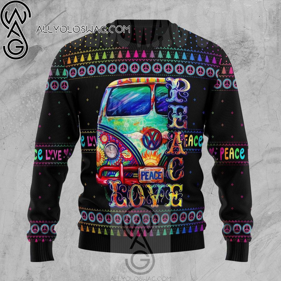 Hippie Peace Love Knitting Pattern Ugly Christmas Sweater
