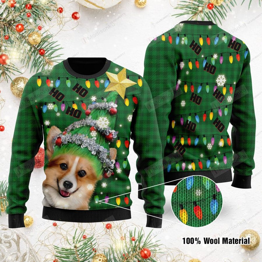 Ho Ho Ho Corgi Christmas Tree For Unisex Ugly Christmas Sweater, All Over Print Sweatshirt