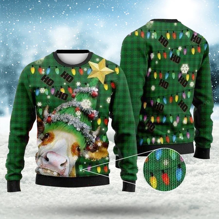 Ho Ho Ho Cow Christmas Tree Ugly Sweater