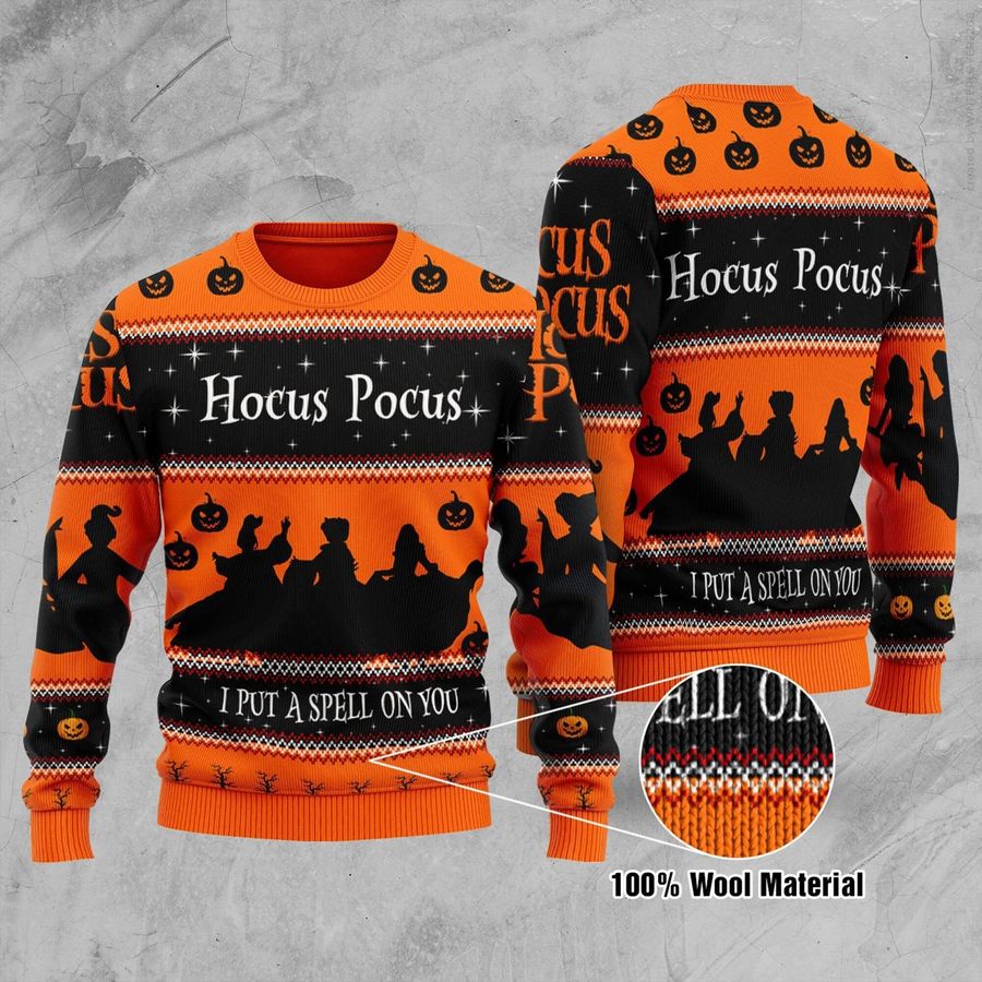 Hocus Pocus I Put A Spell On You Ugly Horror Christmas Happy Xmas Wool Knitted Sweater