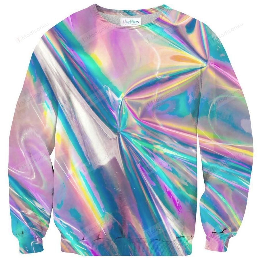Holographic Foil Ugly Christmas Sweater, All Over Print Sweatshirt