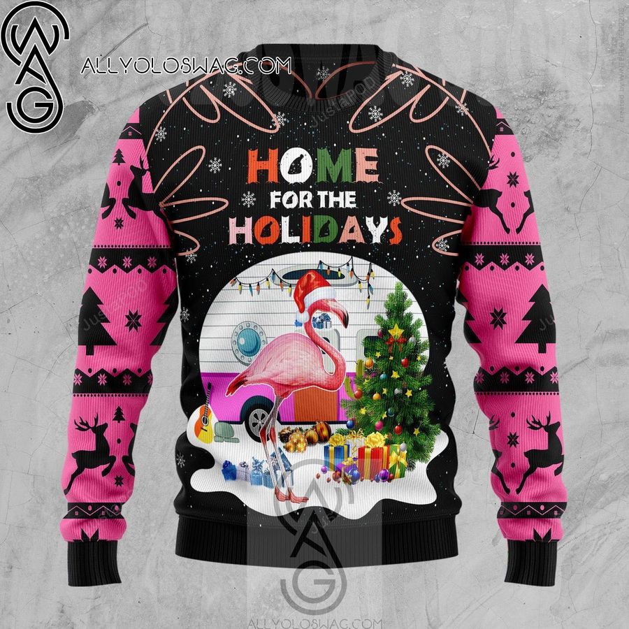Home For The Holidays Flamingo Knitting Pattern Ugly Christmas Sweater