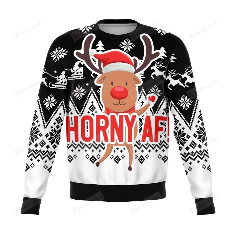 Horny Af Reindeer For Unisex Ugly Christmas Sweater, All Over Print Sweatshirt