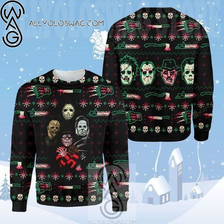 Horror Killer Character Knitting Pattern Ugly Christmas Sweater