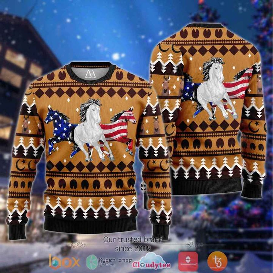 Horse American Flag Christmas Ugly Sweater