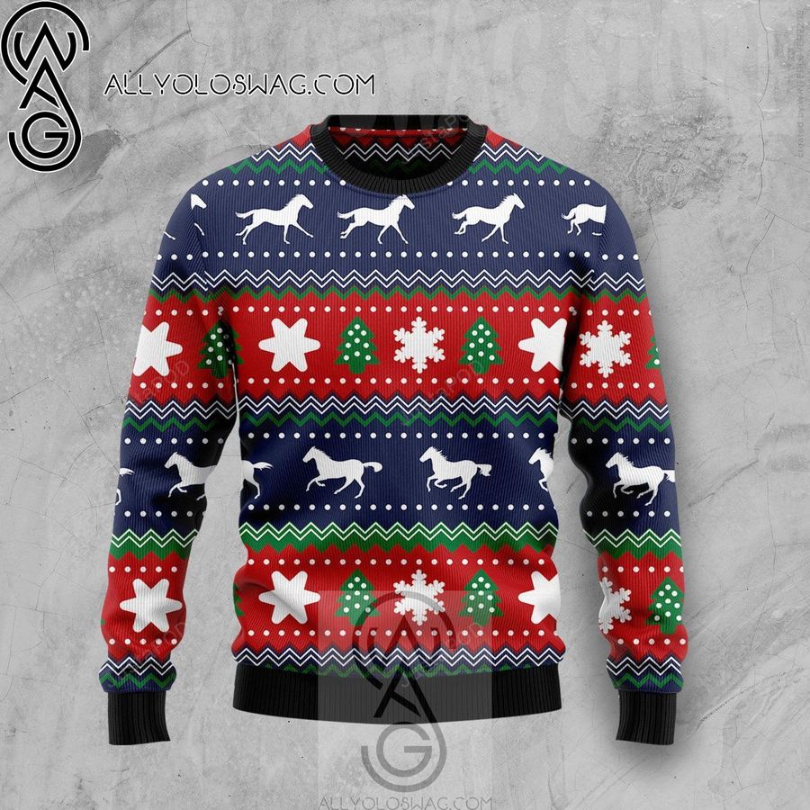 Horse And Snowflake Pattern Holiday Party Ugly Christmas Sweater