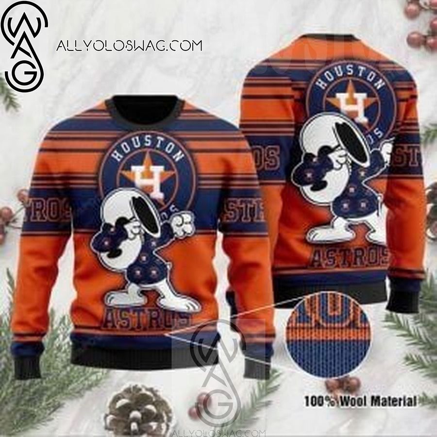Houston Astros And Snoopy Dabbing Knitting Pattern Ugly Christmas Sweater