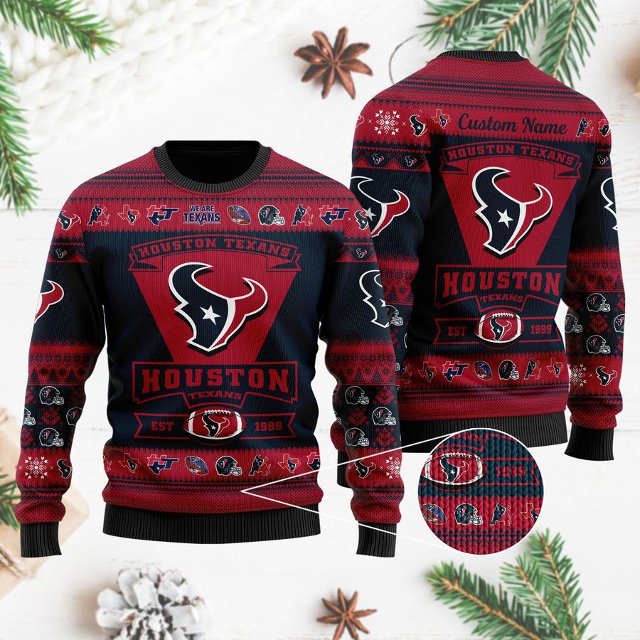 Houston Texans Football Team Logo Custom Name Personalized Ugly Christmas Sweater, Ugly Sweater, Christmas Sweaters, Hoodie, Sweatshirt, Sweater
