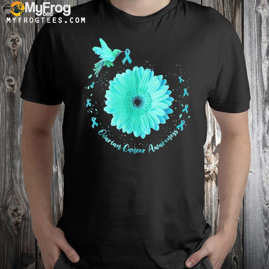 Hummingbird sunflower teal ribbon ovarian cancer awareness shirt