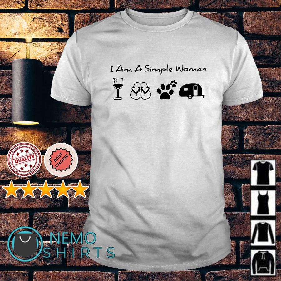 I Am A Simple Woman I Like Wine Flip Flop Dog Paw And Camping Shirt