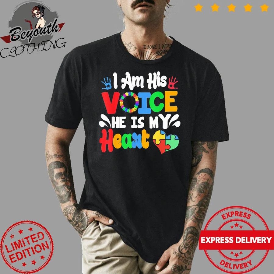 I Am His Voice He Is My Heart Autism Awareness Month Family Shirt