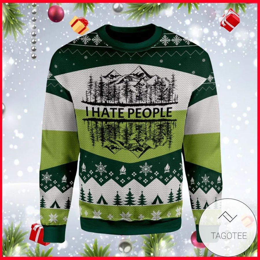 I Hate People Mountain Camping Ugly Sweater