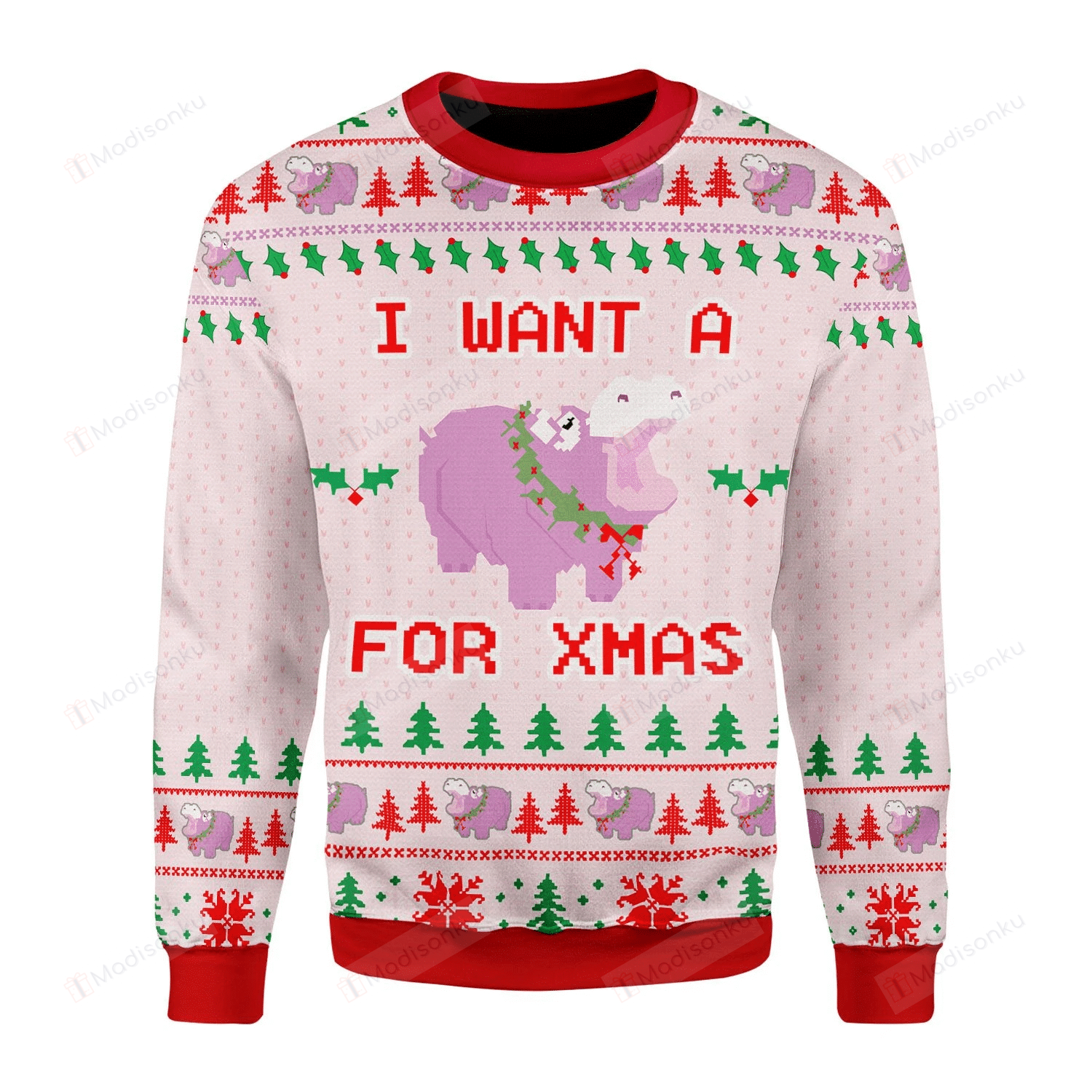I Want A Hippopotamus For Xmas Ugly Christmas Sweater, All Over Print Sweatshirt.png