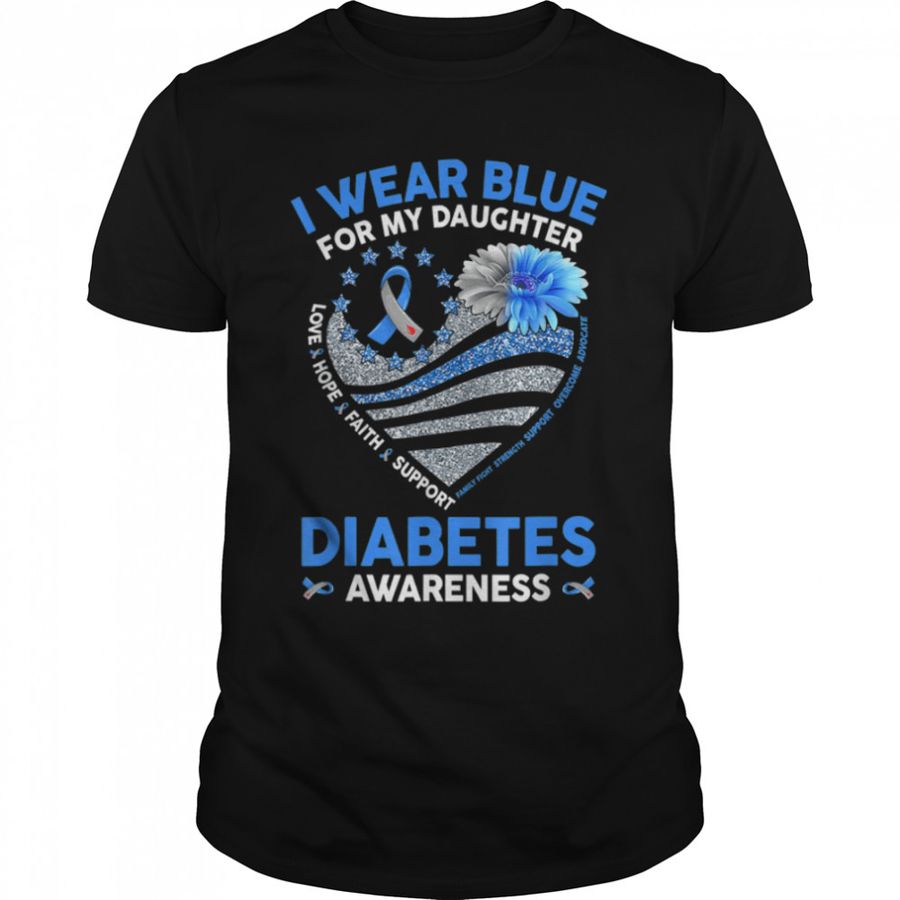 I Wear Blue For My Daughter Diabetes Awareness Blue Ribbon T-Shirt B09JYTT35V