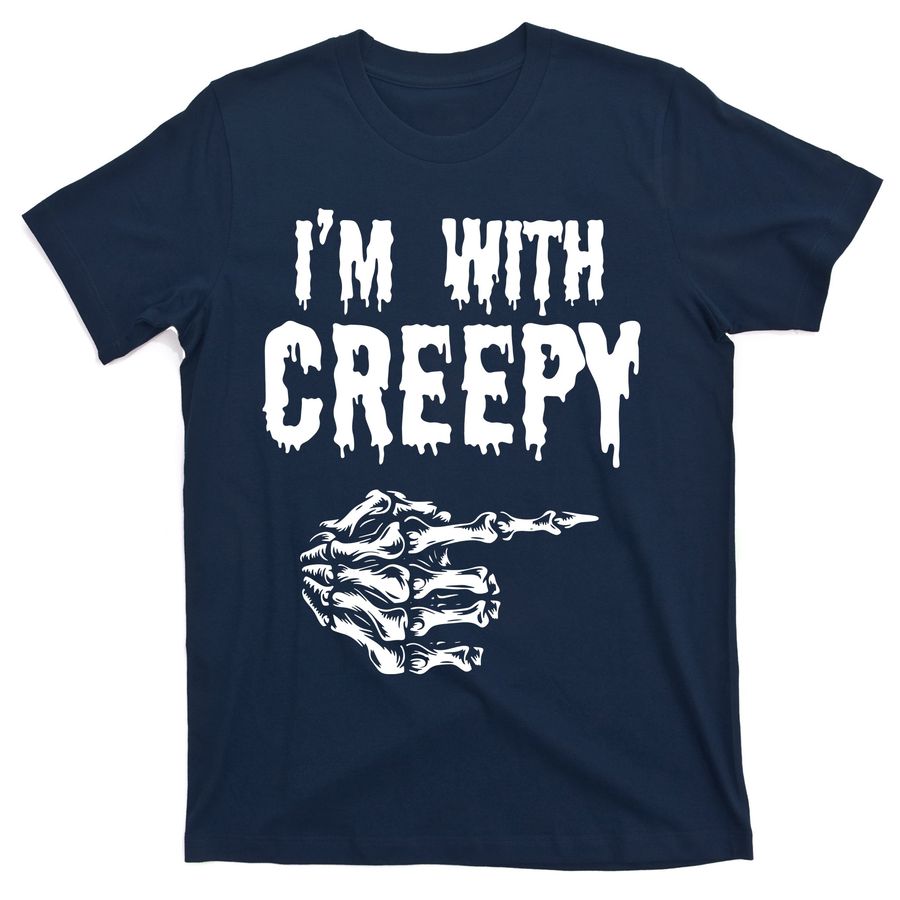 I'm With Creepy Outfit Skeleton Hand Funny Halloween Couple T-Shirts