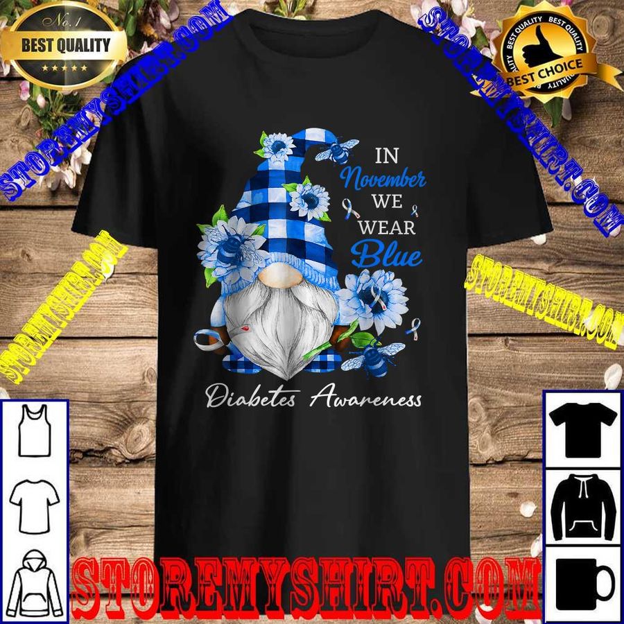 In November We Wear Blue Gnome Diabetes Awareness T Shirt