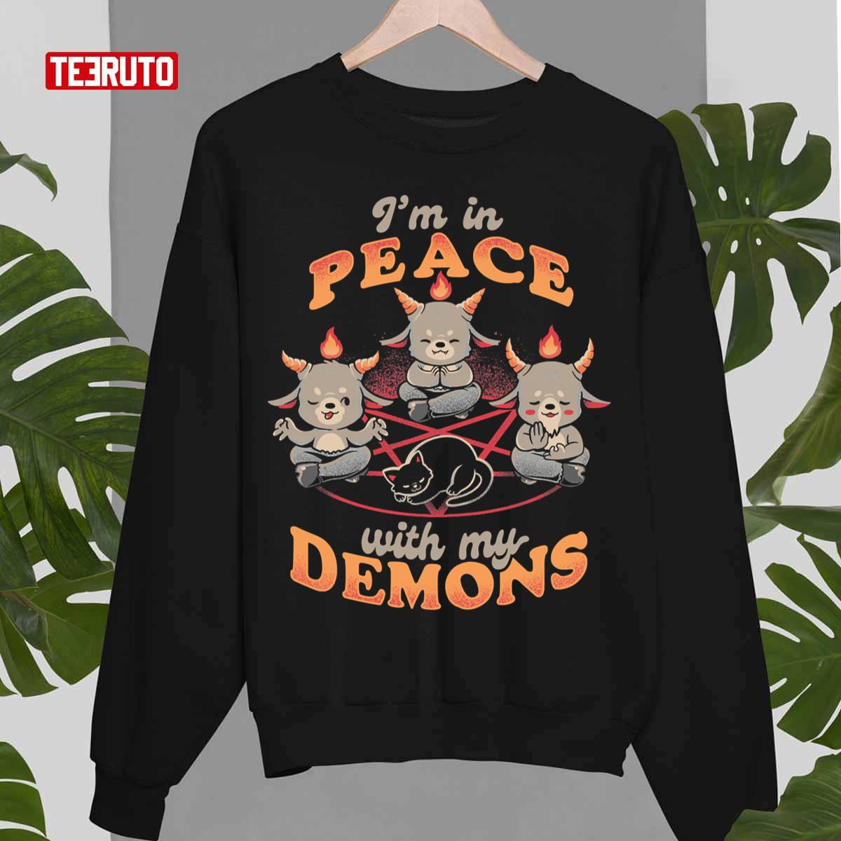 In Peace With My Demons Creepy Cute Baphomet Cats Unisex Sweatshirt