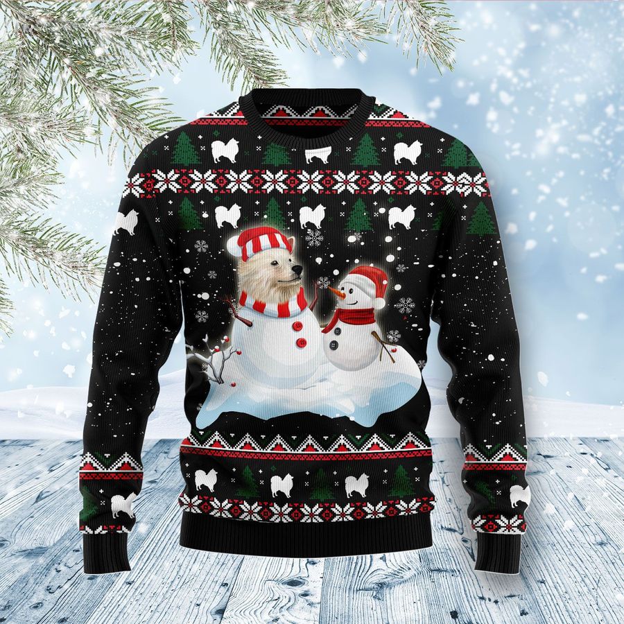 Indian Spitz And Snowman Ugly Sweater