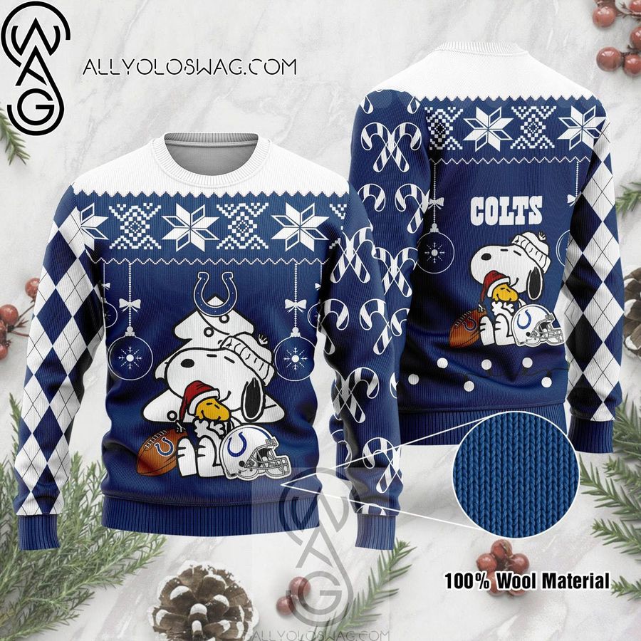 Indianapolis Colts The Peanuts Charlie Brown And Snoopy Knitting Pattern Ugly Christmas Sweater