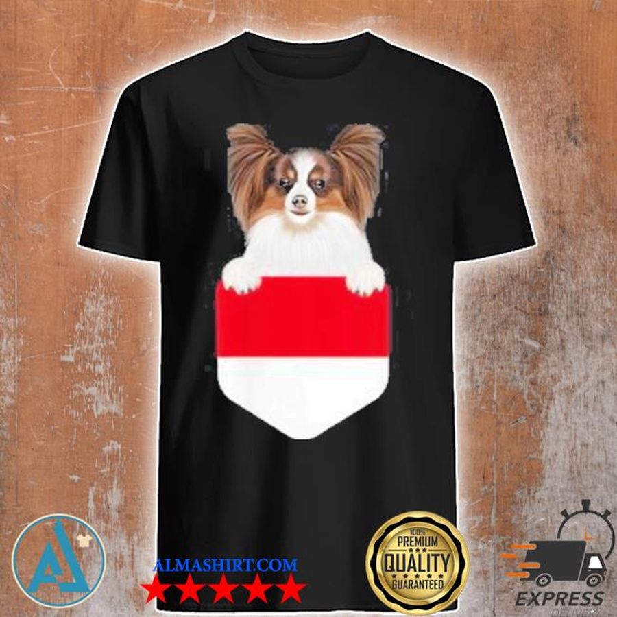 Indonesia flag papillon dog in pocket shirt